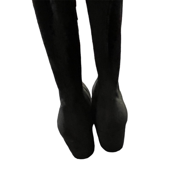 Black Over the Knee Heeled Tie Boots - Picture 9 of 9